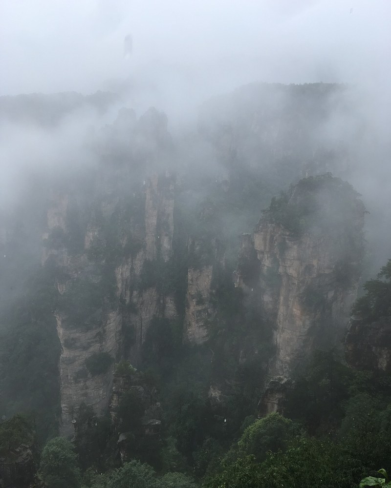 Tianzi Mountain rock formations on a misty day