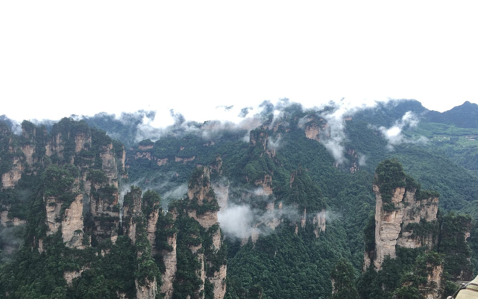 Rock formations emerging from mist in Zhangjiajie National Park